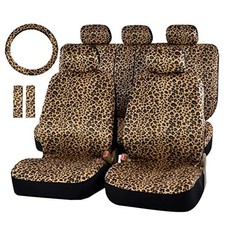 Leopard Car Seat Covers Full Set W Steering Wheel Cover Accessories Universal