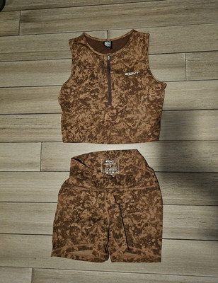 ECHT Apparel Brown Tie Dye Athletic Set Sleeveless Top & Shorts Sizes S M