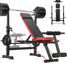 900 LBS Weight Bench Set with Squat Rack, Adjustable Bench Press Set with Leg Ex