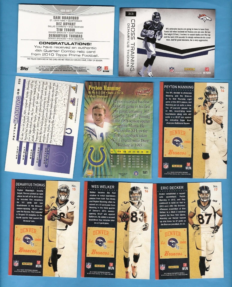 PEYTON MANNING 2 ROOKIE cards+ DEMARYIUS THOMAS TIM TEBOW DEZ RC JERSEY + WELKER - Image 2 of 2