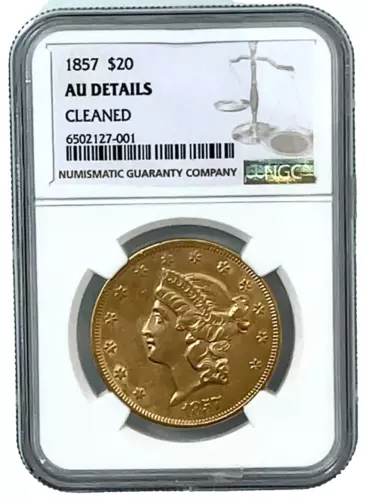 1857 P Gold $20 Liberty Head Double Eagle Philadelphia Mint NGC AU Details