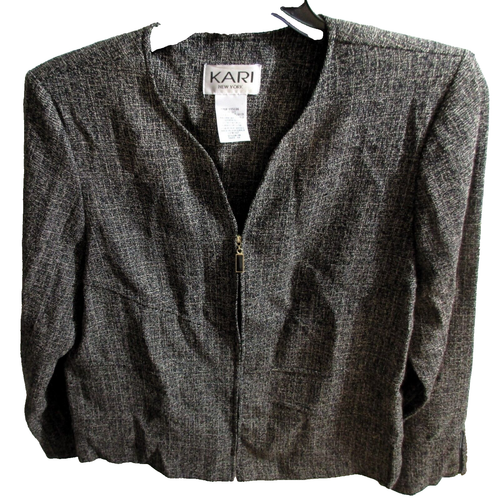 Kari New York Women's 16 Zip Front Blazer Jacket Charcoal Washable Tweed Slubbed - Picture 21 of 24