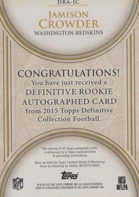 2015 Topps Definitive Collection Jamison Crowder #DRA-JC
