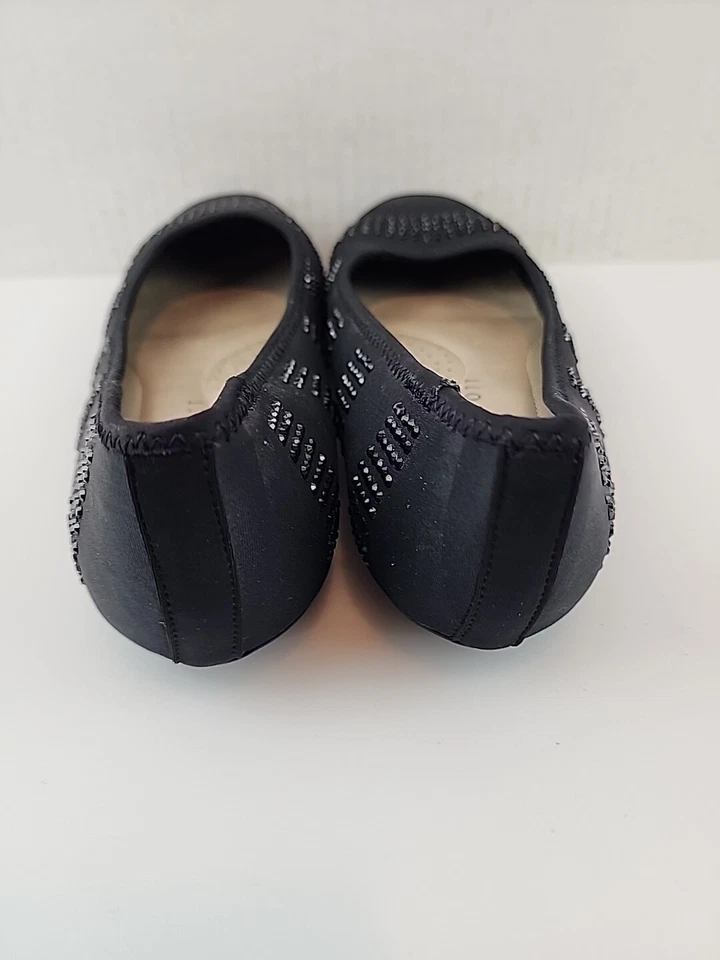Zapatos planos de ballet Karen Scott para mujer con cristales punta redonda, negros talla 7M Foto 4 de 4