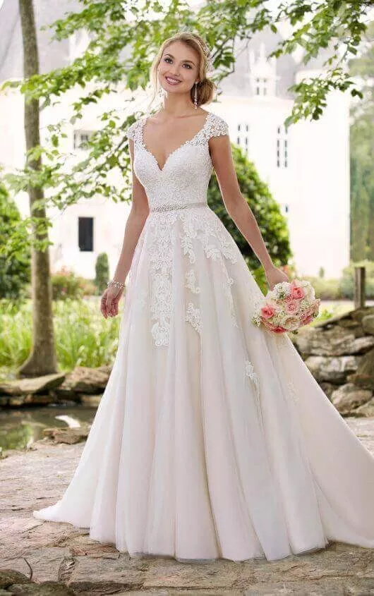Stella York Wedding Dress Gown Style 6391 Size 8 Lace Tulle
