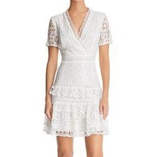 French Connection Arta White Lace Tiered Cross Front Dress Bridal Wedding Sz 10