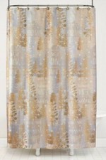 Christmas Let It Snow Shower Curtain and Hook Set Silver Gold 72"x70" Winter