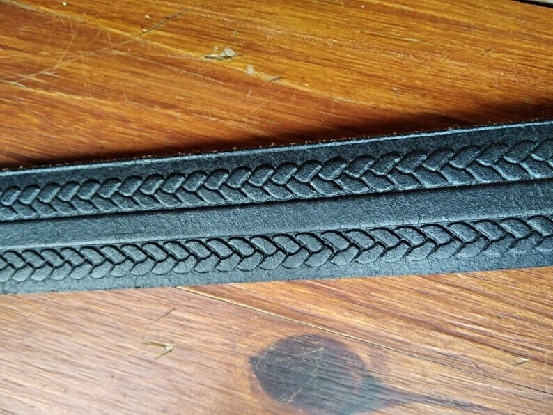 Ceinturon vintage homme cuir pleine fleur ceinture vintage noir 130 cm - Photo 2/4