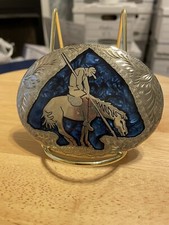 Vintage END OF THE TRAIL Southwestern Western Enamel Hand Crafted 1980  s Buckle