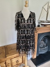 Zara Black Sequinned Mini Dress With Fringing XS UK8 Bnwt