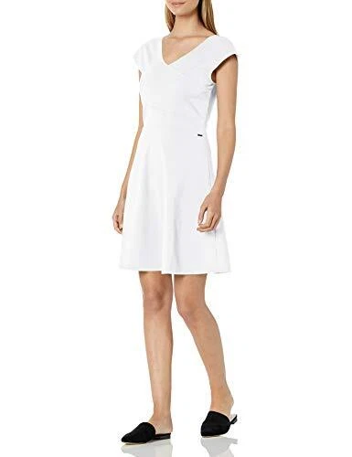 OFF WHITE Mini abito in maglia da donna $120 A X Armani Exchange aderente e svasata bianco sporco S