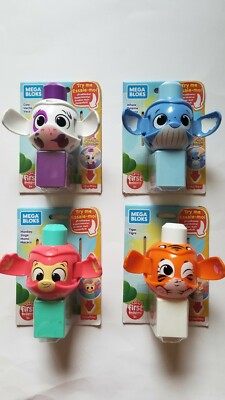 NEW Set of 4 Mega Bloks First Builders Peek A Blocks Toy Cow Whale Monkey Tiger