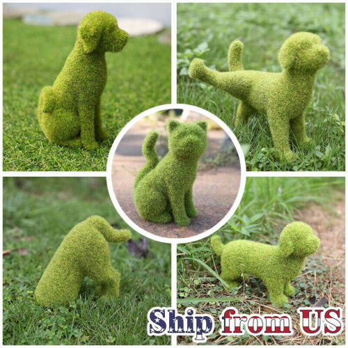 Dog Statue Decorative Cat Topiary Flocking Sculptures Outdoor Garden Yard Decor