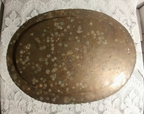 Antique Chinese Hand Made Oval Brass Large Serving Tray Wall Plaque - Picture 9 of 11