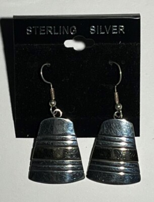 M.M. Rogers Sterling Silver and 14K Gold Native American Dangle Earrings