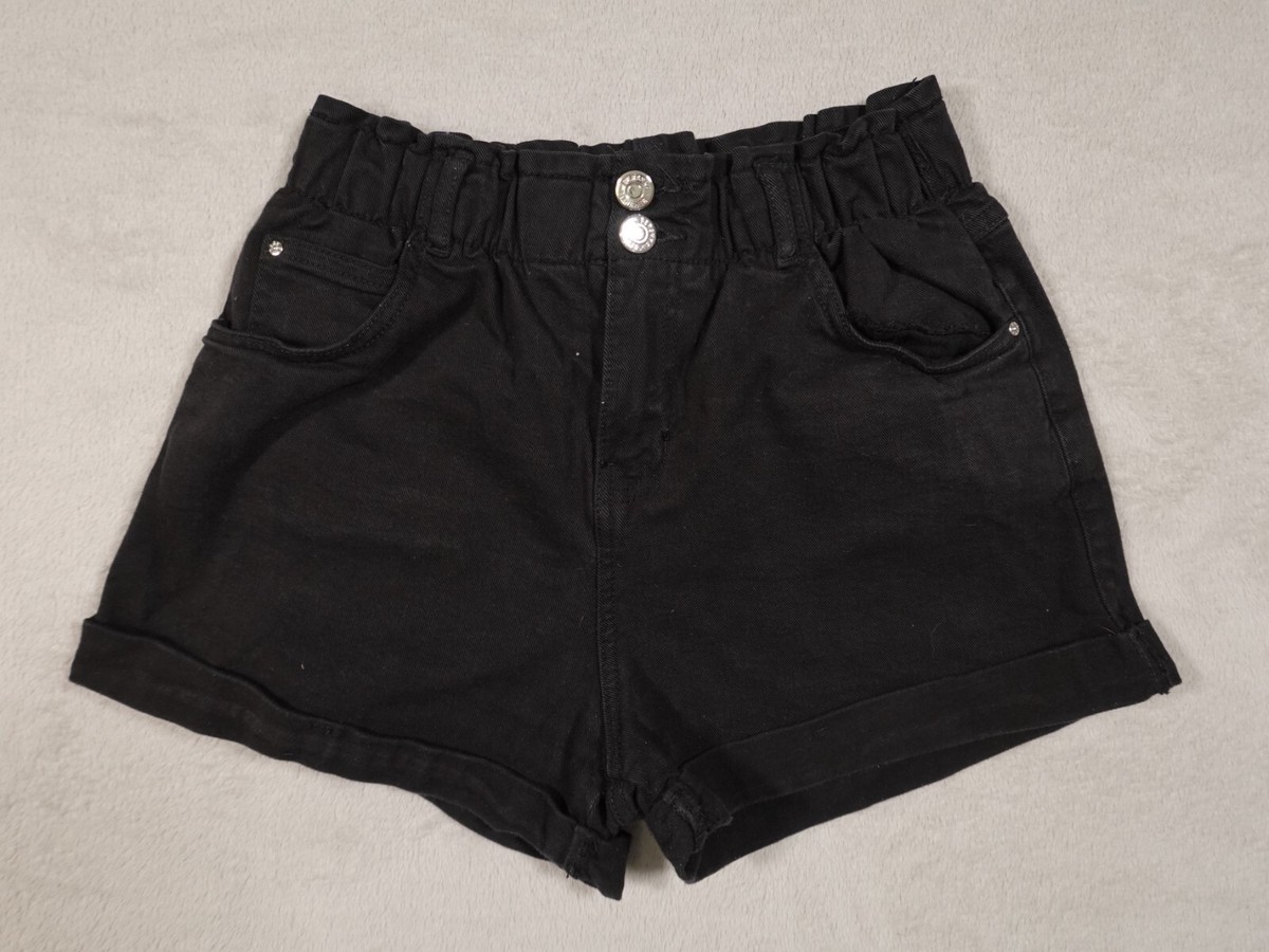 Bershka Womens Size Black Denim High Waist Frill Roll Up Hem