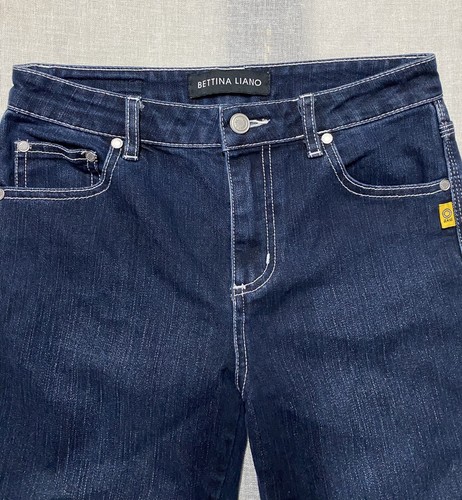BETTINA LIANO Blue Navy Denim Skinny Jeans with White Stitching- Size 8 - Picture 5 of 24