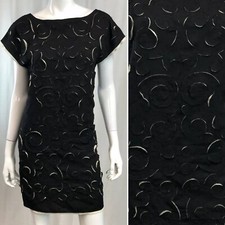 Catherine Maladrino Medium Black Cut Away Spiral Embroidered Tunic Sheath Dress