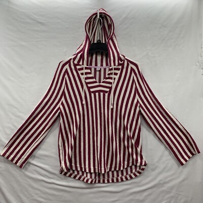 Old Navy Women Striped Long Sleeves Pullover Hooded Sweatshirt