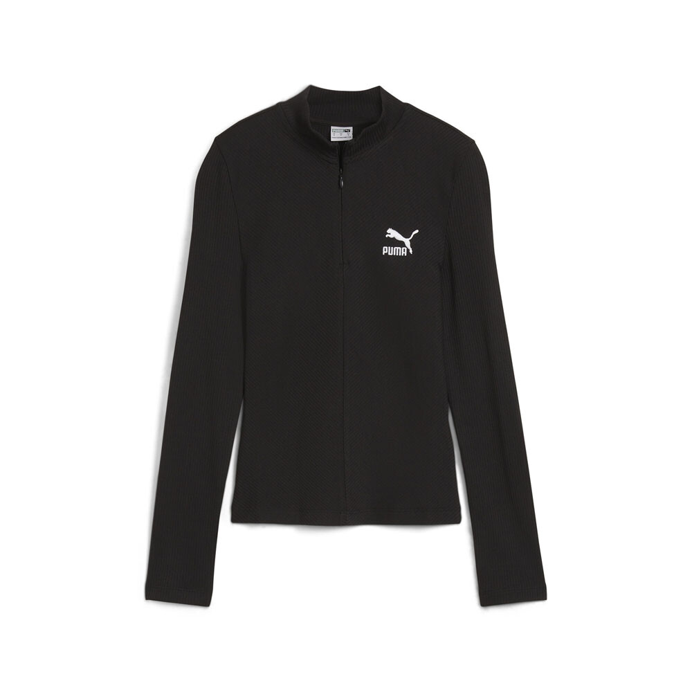 Классическая футболка Puma в рубчик на молнии с длинным рукавом, женские черные спортивные повседневные топы 6