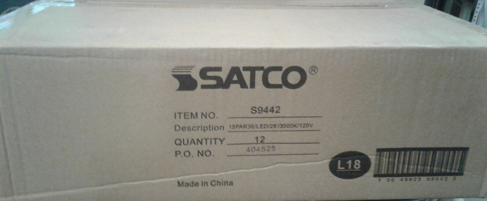 Factory Sealed Case of Satco S9442  15PAR38/LED/25'/3500K 120V -  Qty. 12 Bulbs