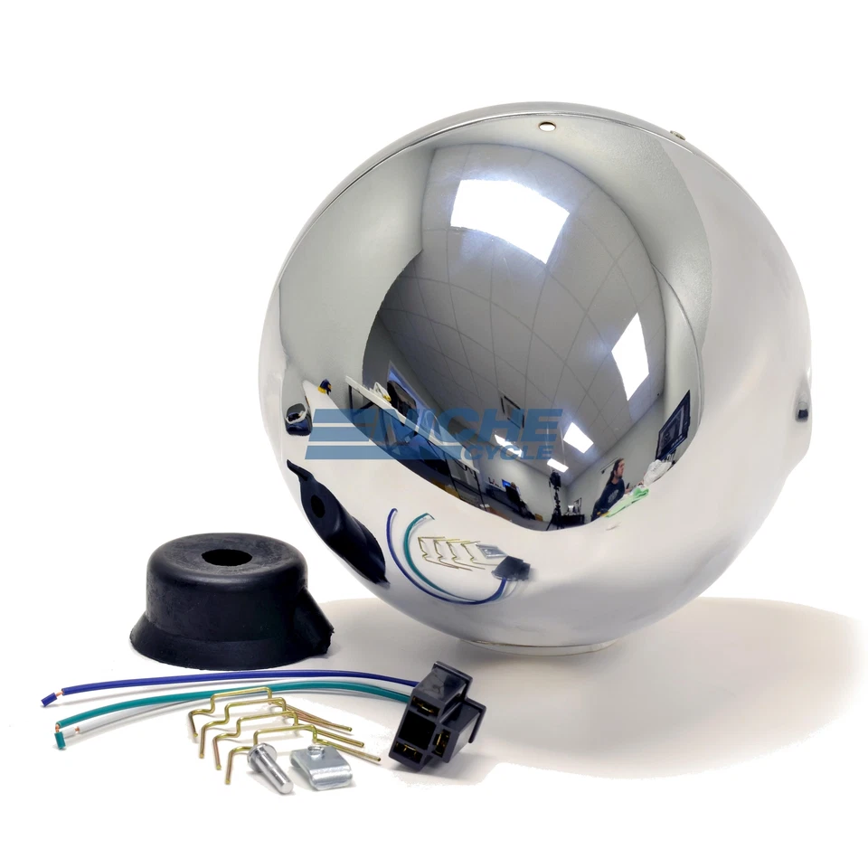 Classic 7" British-Style Chrome Headlight Shell Assembly Side Mount - Image 4 of 4