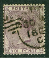 SG 69 6d deep lilac. Fine used, part Belfast CDS CAT £175