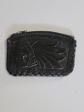 Vtg Leather Hand Tooled Leather Coin Pouch Native American Indian & Eagle Design