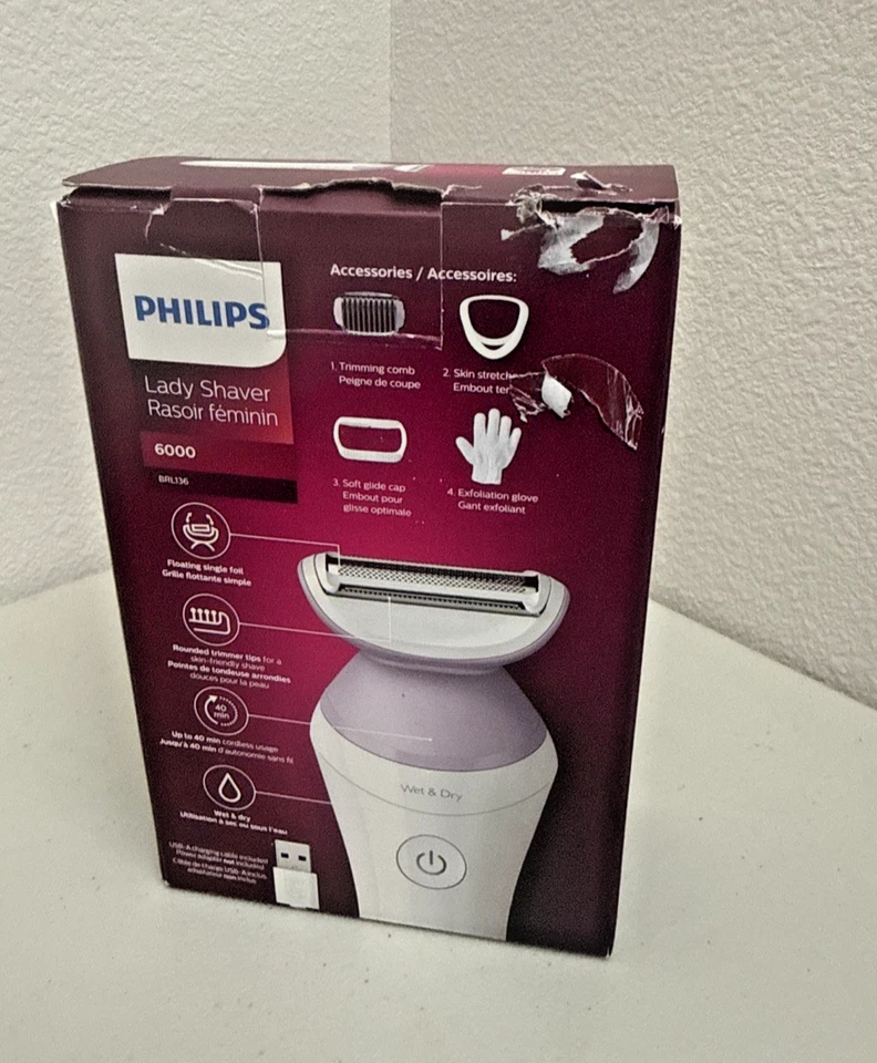 Philips Beauty Lady Afeitadora Eléctrica BRL136/00 Series 6000, Inalámbrica, Blanca Foto 2 de 4