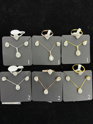 925 Silver Moissanite Pear Shape Jewelry Set Pendant Earrings Ring Gift