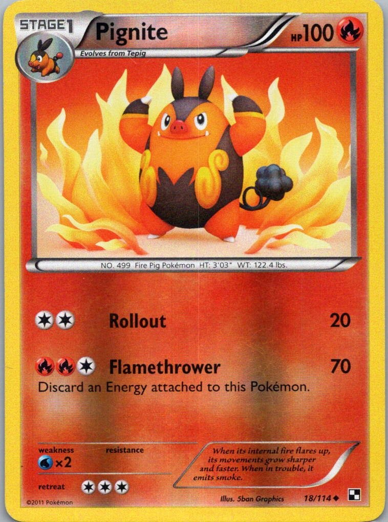 Pokemon TCG Pignite 18/114 Black White Rev Holo LP