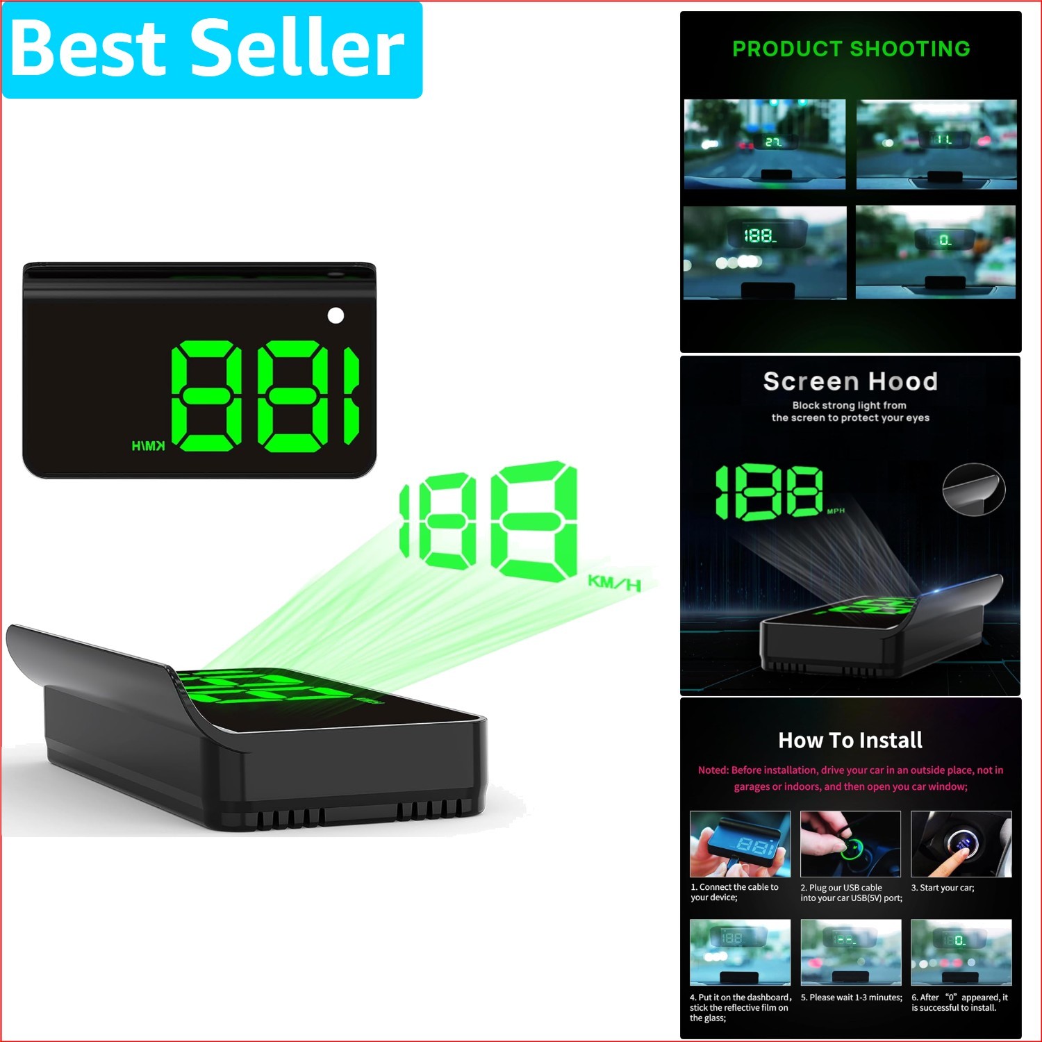 Luxury Car HUD Display with GPS Speedometer & Auto Brightness
