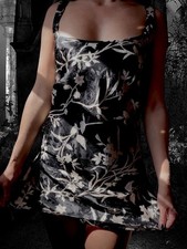 1990s black  taupe floral satin slip