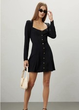 Reformation Black Indira Open Back Cut Out Long SleeveCrepe Mini Dress Size 8