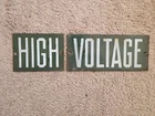 Vintage High Voltage Porcelain 2 Piece Sign Green Original