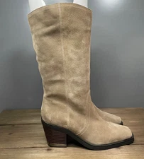 Vince Camuto Women's Babellie Mid Calf Boots Size 9 Taupe Suede Cowboy Western