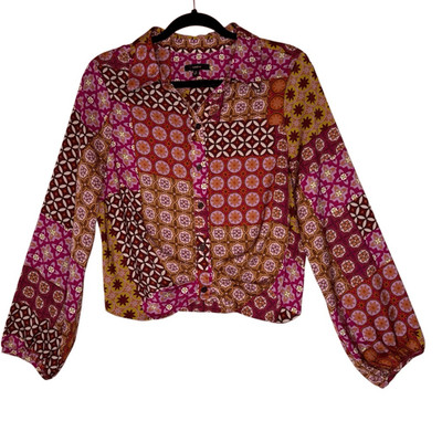Drew Top Pink Patchwork Cropped Size M Artsy, Retro, Boho, Y2K/90 s Revival