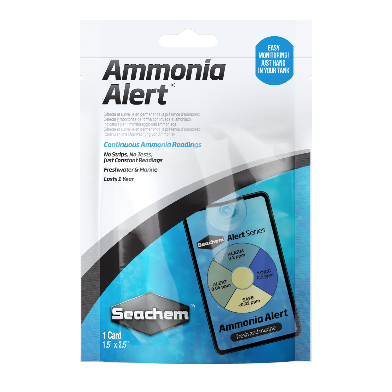 Seachem Ammonia Alert Test Kit (1year) Monitors Marine & Fresh Water Aquarium