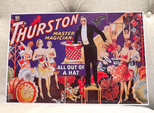 Affiche repro en étain Thurston Master Magician "Tout hors d'un chapeau" 18 x 12"