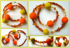 Bellissima collana vera ambra baltica perle feltro originali fatte a mano 65 cm