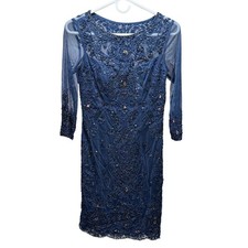 Sue Wong Dress Navy Blue Beaded Soutache Mesh Cocktail Evening Gala Size 4 NEW