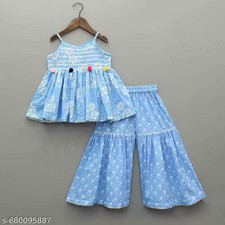 Ethnic Printed Silk Blend Stylish Kurti sharara set for Girls for festival