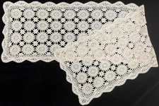 o'o'o . Vintage .. Cloth LACE DOILY .. Stitched Table Runner .. 12x48 . 4ft Long