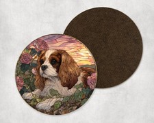 Cavalier King Charles Spaniel Dog Stained Glass Round Coaster Tea Coffee Present