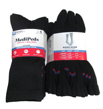 6 Pairs Medipeds Womens Cushioned Moisture Wicking Black Diabetic Crew Socks NEW