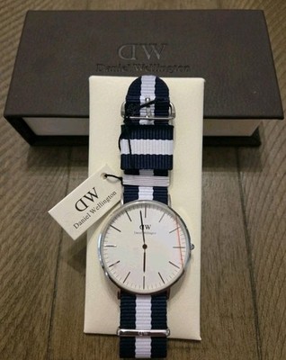 Daniel Wellington Classic Glasgow 40mm Silver Watch Blue/White Canvas 0204DW