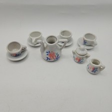 Vtg Porcelain Miniature Tea Set-12 Pieces-Service For 4 -Pink White Blue Flowers