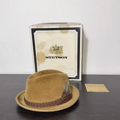 Vintage Stetson Beaver Fedora Braided Cord Feather Accent Hat 7 In Original Box - Image 1 of 4