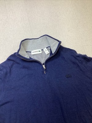 Lacoste Sweater Men M Blue Elbow Pads 1/4 Zip Croc Logo Classic Prep Minimalist