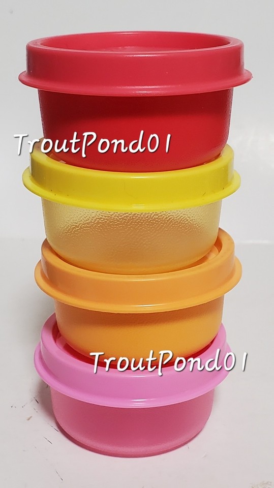 Vtg Tupperware Smidgets Mini Bowl Containers 1 oz Set 4 Yellow Coral ...